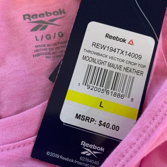 Reebok L  Moonlight Mauve Heather logo  Crew Neck Cut-Out Back Muscle Tee - Picture 6 of 6